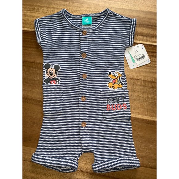 Disney Baby Mickey Pluto Best Buds Striped Romper For Infant Size 3-6M - Picture 1 of 10